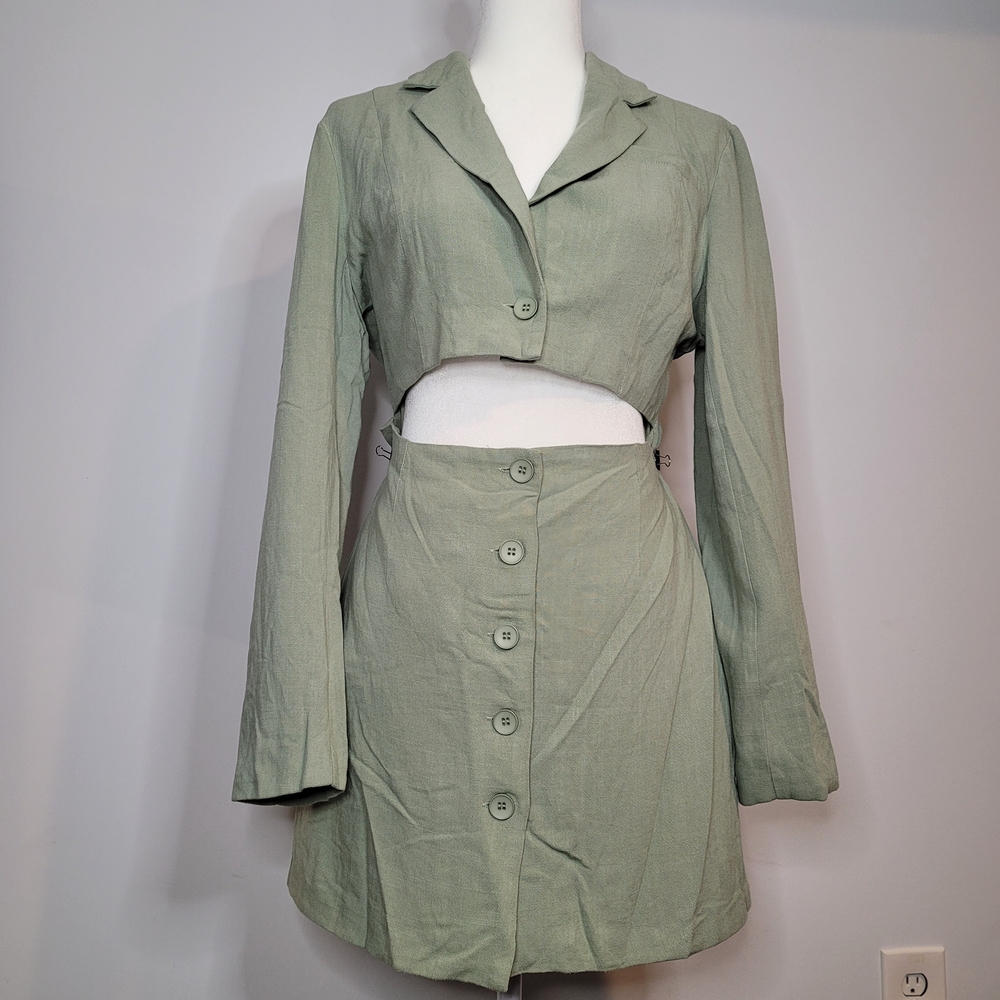 Forever 21 Green Two-Piece Button-Up Set, Cut-out Dress, Size L